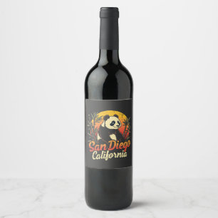 Étiquette Pour Bouteilles De Vin San Diego California Retro Sunset Panda Vintage