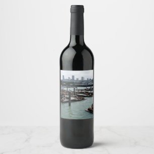 Étiquette Pour Bouteilles De Vin San Francisco et Pier 39 Sea Lions City Skyline