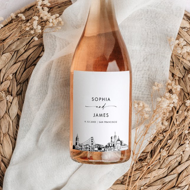 Étiquette Pour Bouteilles De Vin San Francisco Skyline (Créateur téléchargé)