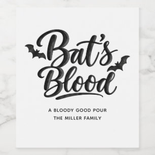 Étiquette Pour Bouteilles De Vin Sang de chauve-souris   Soirée d'Halloween vampire