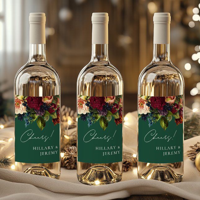 Étiquette Pour Bouteilles De Vin Santé! Émeraude Moody Floral Mariage (Créateur téléchargé)