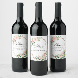 Étiquette Pour Bouteilles De Vin SANTÉ mariage floral rose pâle