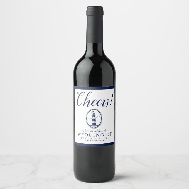 Étiquette Pour Bouteilles De Vin Santé! Phare de Beach | Thème Mariage (Devant)