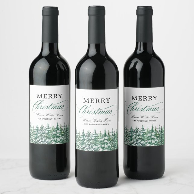 Étiquette Pour Bouteilles De Vin Sapins de Noël Élégant Script (Bouteilles)