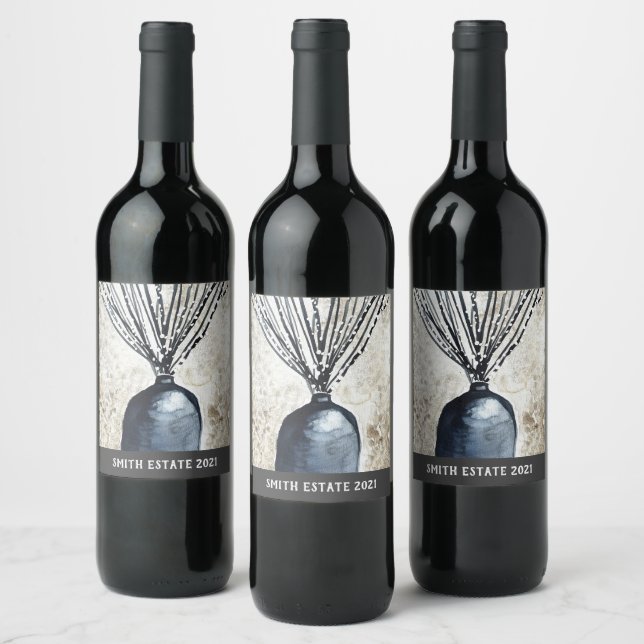 Étiquette Pour Bouteilles De Vin Saule dans l'aquarelle du vase (Bouteilles)