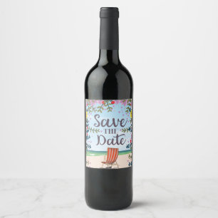 Étiquette Pour Bouteilles De Vin Sauvegarder la date vintage plage et chaise de pon