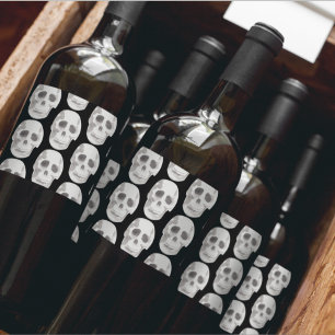 Étiquette Pour Bouteilles De Vin Scary Scull Black & White Pattern