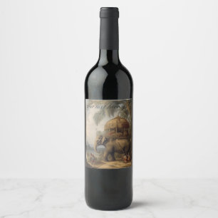 Étiquette Pour Bouteilles De Vin Scène botanique vintage éléphant personnalisable