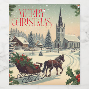Étiquette Pour Bouteilles De Vin Scène de Noël classique/Vintage