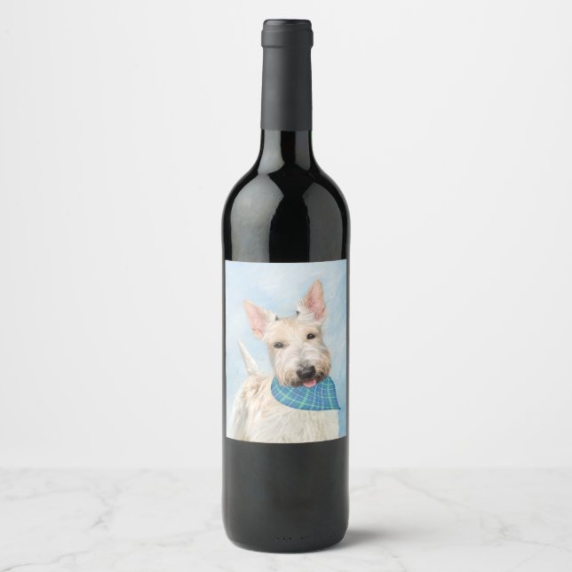 Étiquette Pour Bouteilles De Vin Scottish Terrier Wheaten Dog Painting Art original (Devant)