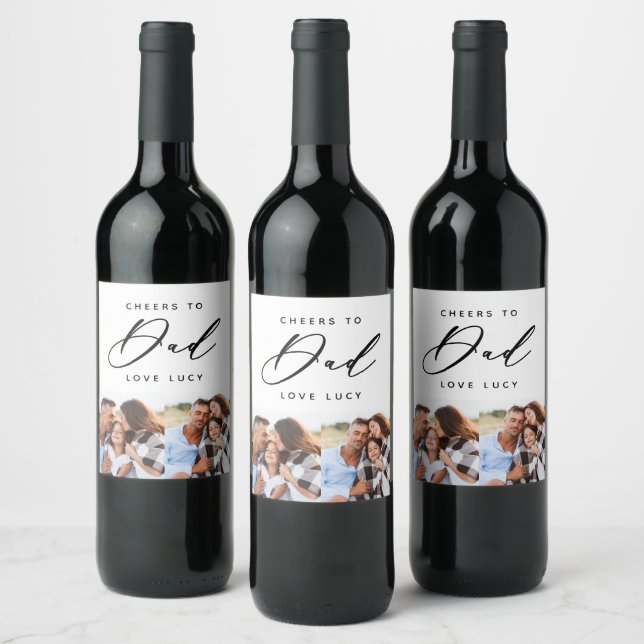 Étiquette Pour Bouteilles De Vin script amusant papa multi photo vin étiquette (Bouteilles)