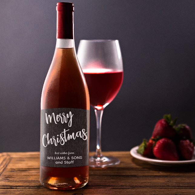 Étiquette Pour Bouteilles De Vin Script blanc sur denim noir, nom d'entreprise ense (Créateur téléchargé)