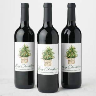 Étiquette Pour Bouteilles De Vin Script Calligraphie d'encre Aquarelle Arbre de No