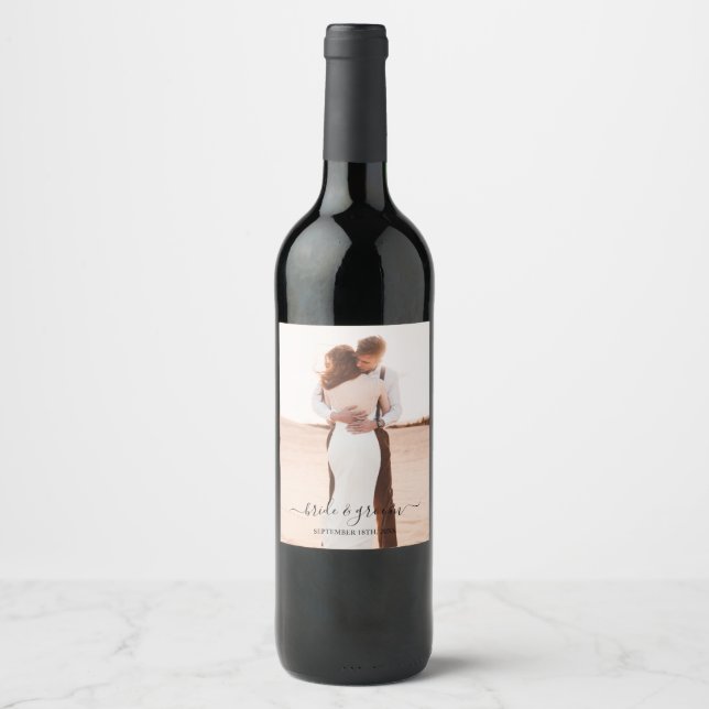 Étiquette Pour Bouteilles De Vin Script d'amour de mémoire photo mariage (Devant)