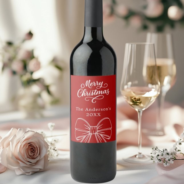 Étiquette Pour Bouteilles De Vin script de nœud rouge et blanc de Noël  (Créateur téléchargé)