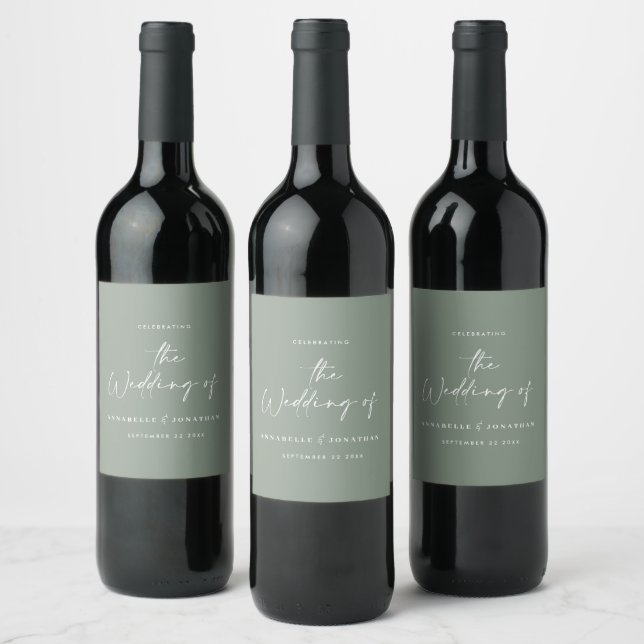 Étiquette Pour Bouteilles De Vin Script décontracté moderne sauge greentypographie  (Bouteilles)