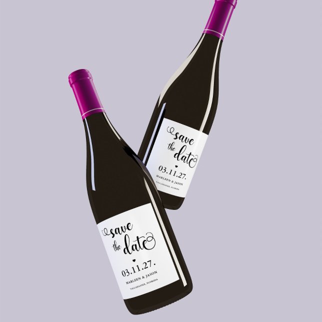 Étiquette Pour Bouteilles De Vin Script Enregistrer la date Étiquette de vin (Créateur téléchargé)