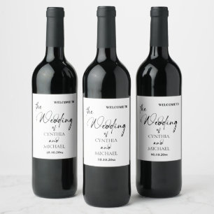 Étiquette Pour Bouteilles De Vin Script manuscrit 'Bienvenue à notre Mariage'