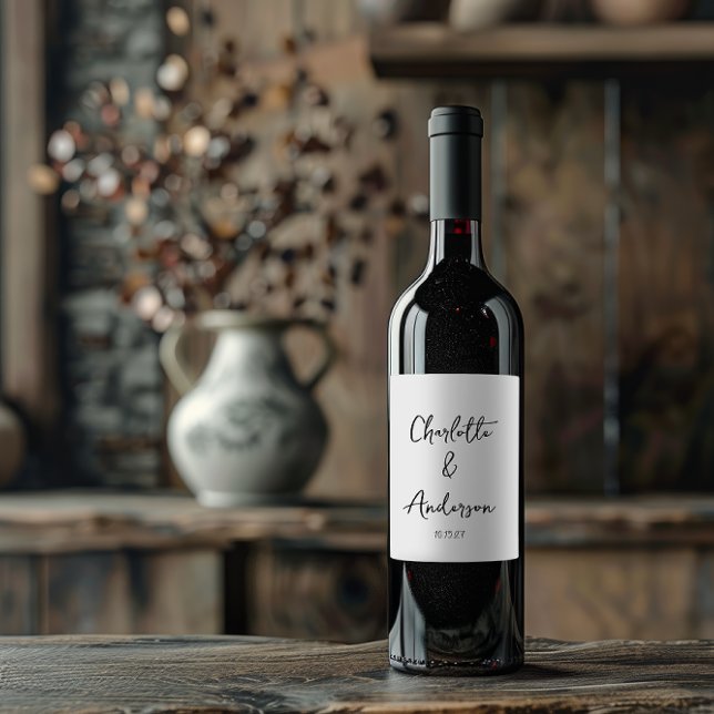 Étiquette Pour Bouteilles De Vin Script manuscrit blanc blanc blanc blanc mariage p (Créateur téléchargé)