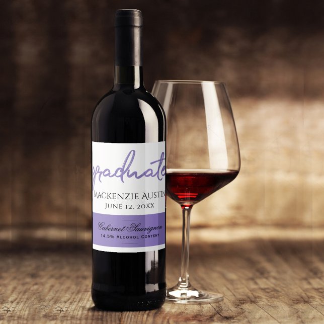 Étiquette Pour Bouteilles De Vin Script violet de fin d'études | Chic Lavender Keep (Créateur téléchargé)