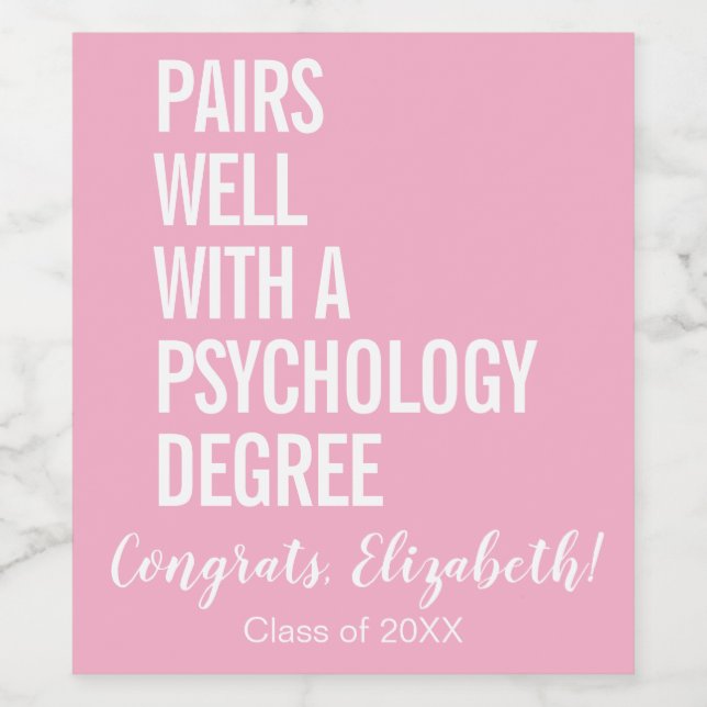 Étiquette Pour Bouteilles De Vin Se marie bien avec un diplôme en psychologie (Étiquettes simples)