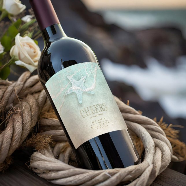 Étiquette Pour Bouteilles De Vin Sea Foam Beach Wedding Cheers ID837 (Créateur téléchargé)