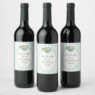 Étiquette Pour Bouteilles De Vin Seashells & cloches mariages itinéraire de la bach