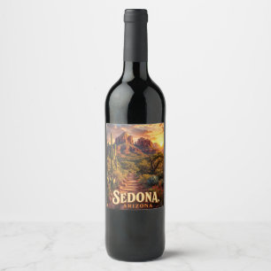 Étiquette Pour Bouteilles De Vin Sedona Arizona Coucher de Soleil Roche Rouge Déser