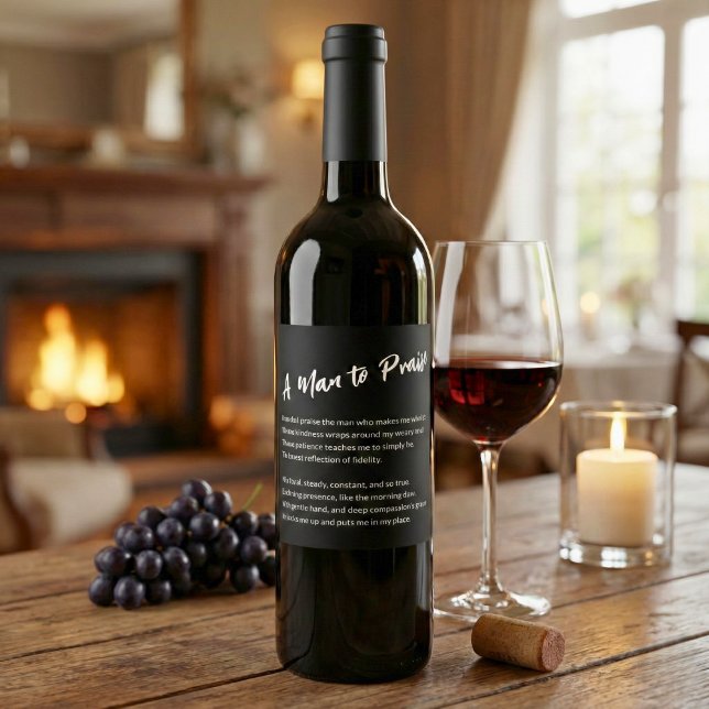 Étiquette Pour Bouteilles De Vin Sentiments : "Un homme à louer" ("A Man to Praise" Sentimental Wine Label)