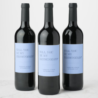Étiquette Pour Bouteilles De Vin Seras-Tu Ma Demoiselle D'Honneur Minimal Bleu Bébé