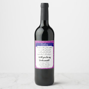 Étiquette Pour Bouteilles De Vin seras-tu ma demoiselle d'honneur rose paillettes