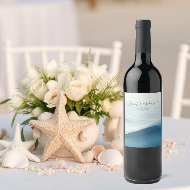 Étiquette Pour Bouteilles De Vin Serene Blue Modern Abstract (Serene Blue Modern Abstract Wine Label)