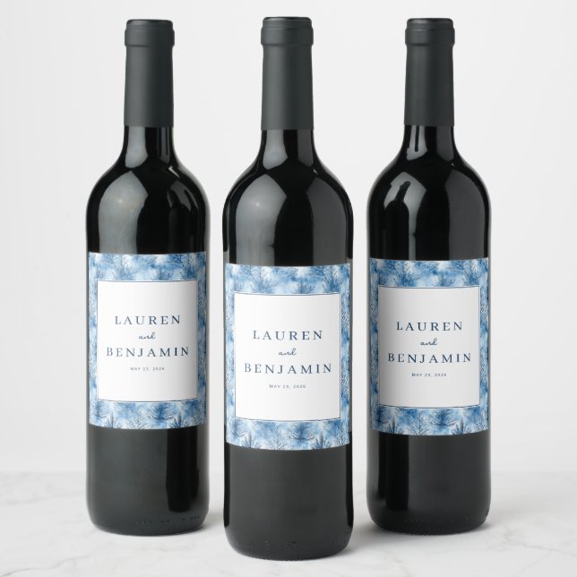 Étiquette Pour Bouteilles De Vin Serene Blue Pine Tree (Bouteilles)