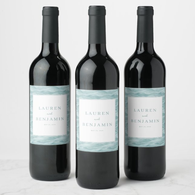 Étiquette Pour Bouteilles De Vin Serene Teal Wave Motive (Bouteilles)