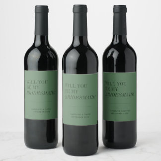 Étiquette Pour Bouteilles De Vin Serez-vous ma demoiselle d'honneur Minimal Vert Ch