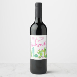 Étiquette Pour Bouteilles De Vin Serez-Vous Ma Femme D'Accueil ? Cactus Wedding Fav
