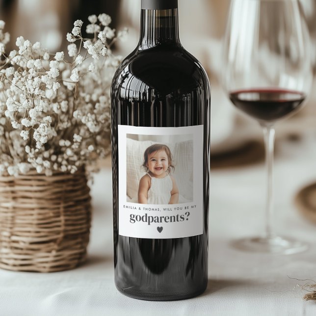 Étiquette Pour Bouteilles De Vin Serez-Vous Mes Parents - Proposition Photo (Zazzle Will You Be My Godparents Photo Proposal Wine Label)