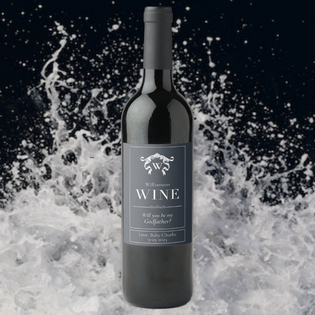 Étiquette Pour Bouteilles De Vin Serez-Vous Mon Parrain Élégant Monogramme (Créateur téléchargé)