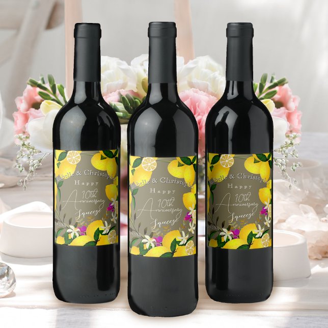 Étiquette Pour Bouteilles De Vin Serre-citron  (10th Wedding Anniversary Wine Bottle Label)