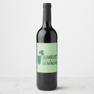 Étiquette Pour Bouteilles De Vin Shamrocks et Shenanigans : Conception de la Saint 