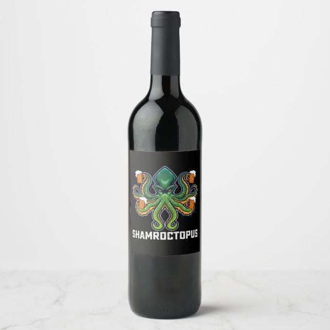 Étiquette Pour Bouteilles De Vin Shamroctopus Octopus Lover St Patrick's Day (Devant)