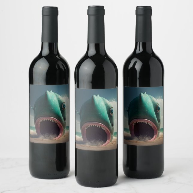 Étiquette Pour Bouteilles De Vin Shark sculpture on the beach (Bouteilles)