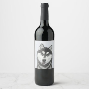 Étiquette Pour Bouteilles De Vin Sibérie Husky (noir et blanc) Peinture Chien Art