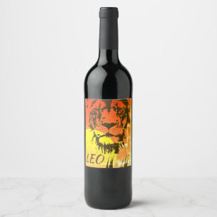 Étiquette Pour Bouteilles De Vin SIGNE Zodiaque LEO ~ Visage du lion et coucher du 