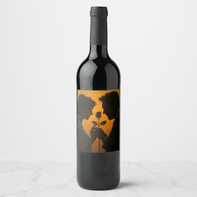 Étiquette Pour Bouteilles De Vin Silhouette de coucher de soleil romantique (Devant)