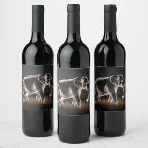 Étiquette Pour Bouteilles De Vin Silhouette d'éléphant lumineux