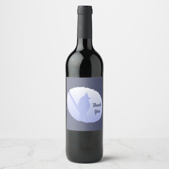 Étiquette Pour Bouteilles De Vin Silhouette d'oiseau bleu clair Merci (Devant)