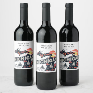 Étiquette Pour Bouteilles De Vin Silhouette Rétro du Michigan Personnalisable