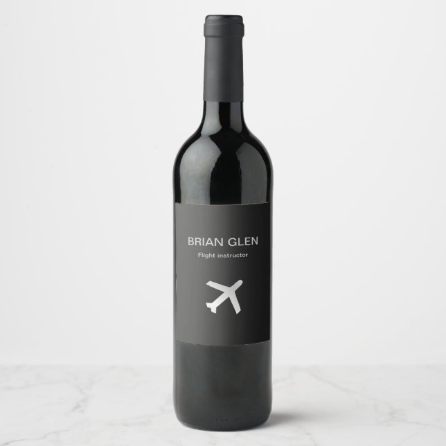 Étiquette Pour Bouteilles De Vin Silver avion de vol silhouette gris (Devant)