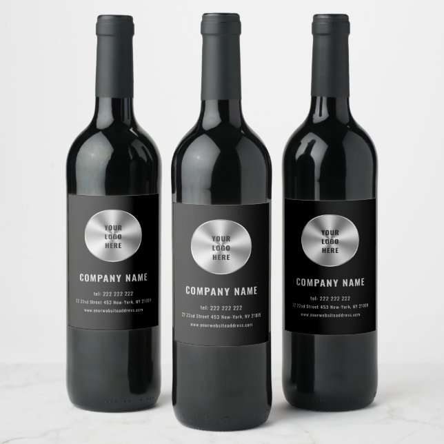 Étiquette Pour Bouteilles De Vin Silver Circle Et Votre Logo (Bouteilles)